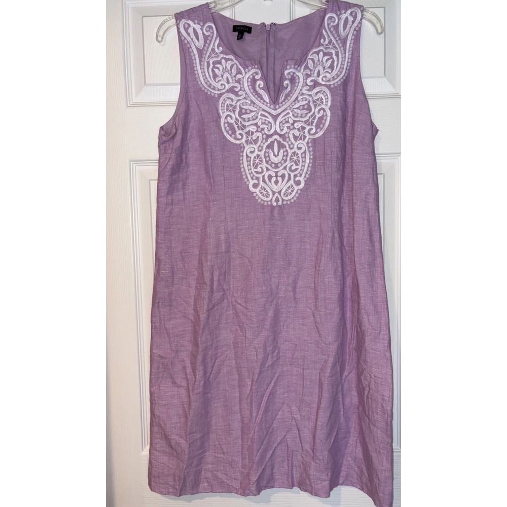 Talbots Lilac & White Linen & Cotton‎ Blend Lined Sleeveless Dress Sz 10